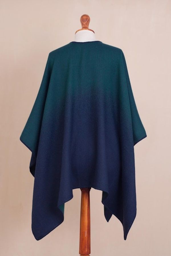 Alternate image for Reversible Alpaca Blend Ruana in Navy and Kelly Green Andean Vistas
