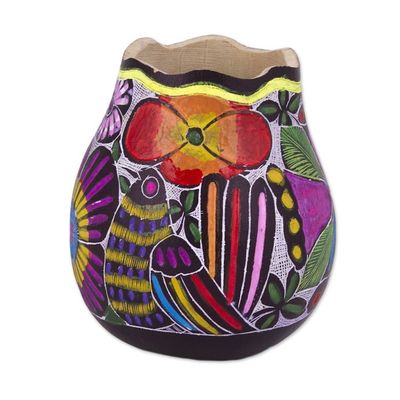 Alternate image for Colorful Bird and Flowers Hand Painted Gourd Desk Accessory Whistle While You Work