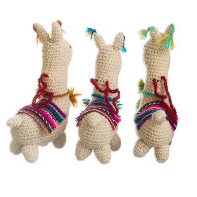 Alternate image for Hand Crocheted Wool Llama Ornaments Set of 3 Little Llamas
