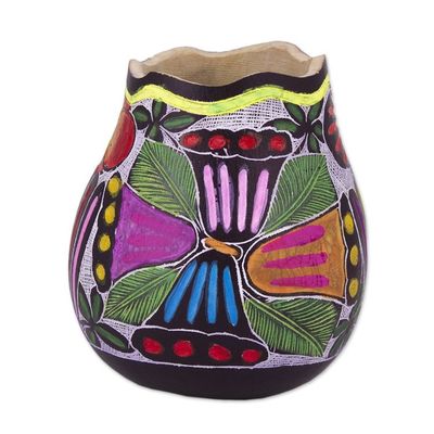 Alternate image for Colorful Bird and Flowers Hand Painted Gourd Desk Accessory Whistle While You Work