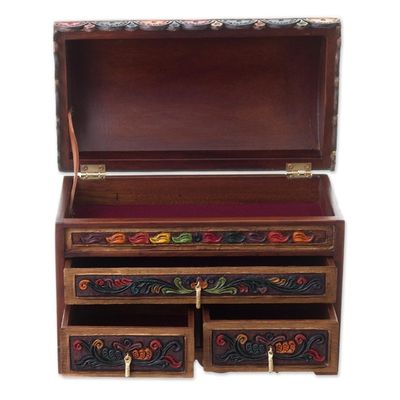 Alternate image for Multicolor Wood and Leather Jewelry Box from Peru Antique Treasure