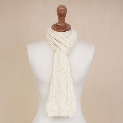 Alternate image for 100 Alpaca Knit Wrap Scarf in Alabaster from Peru Alabaster Diamonds