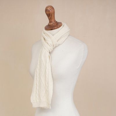 Alternate image for 100 Alpaca Knit Wrap Scarf in Alabaster from Peru Alabaster Diamonds
