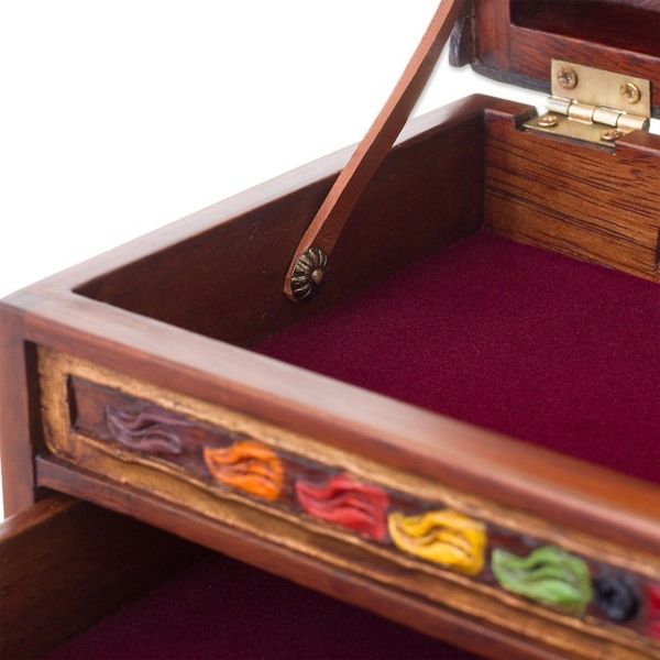 Alternate image for Multicolor Wood and Leather Jewelry Box from Peru Antique Treasure
