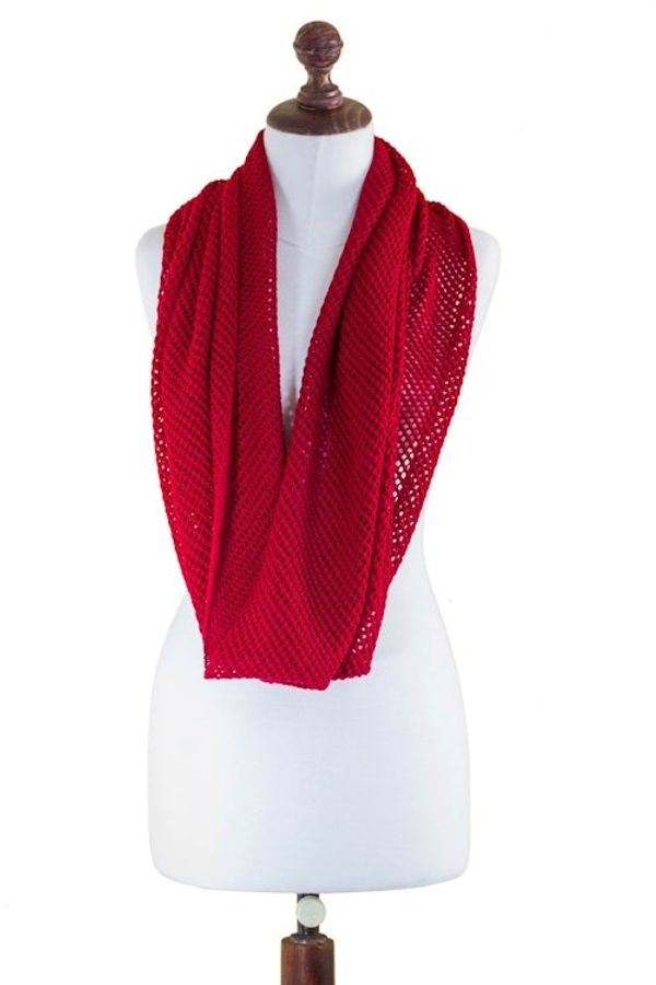 Alternate image for Peruvian Baby Alpaca Wool Infinity Scarf Knitted in Red Crimson Honeycomb
