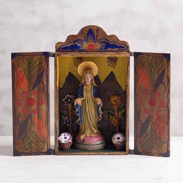 Alternate image for Painted Wood Retablo Andes Folk Art Handmade in Peru Virgin Mary