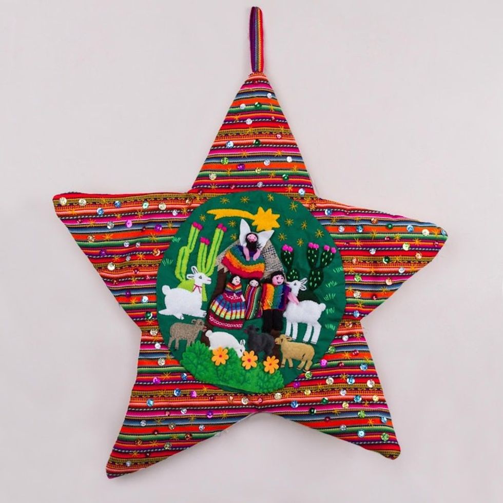 Handcrafted Andean Christmas Star Applique Wall Hanging 'Andean Christmas Star'