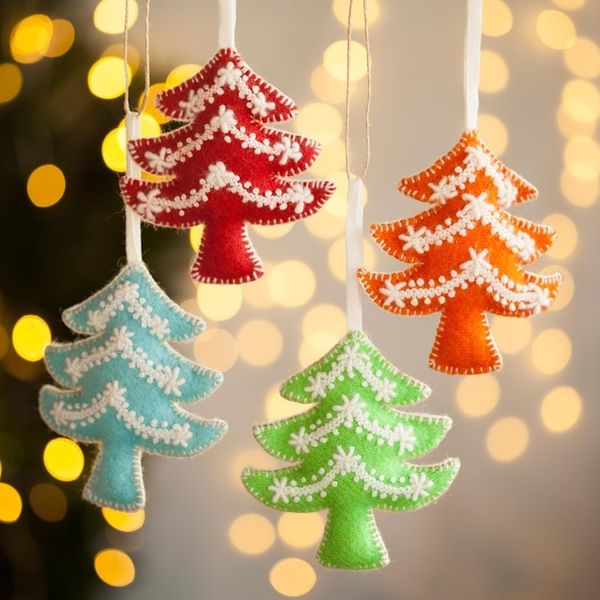 Alternate image for Assorted Wool Tree Ornaments from Peru Set of 4 Vibrant Trees