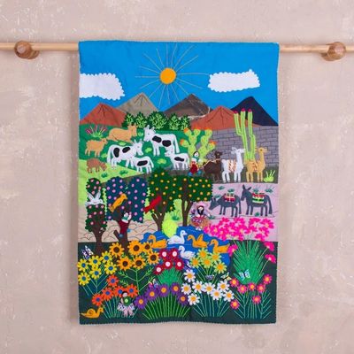 Alternate image for Hand Made Cotton Arpillera Wall Hanging Celebrating Nature Long Live Nature