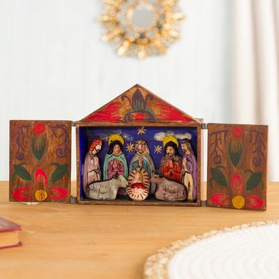 Alternate image for Fair Trade Nativity Scene Retablo Wood Sculpture Jesus Spoke of Peace