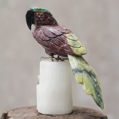 Alternate image for Hand Carved Gemstone Parrot Sculpture from Peru Little Parrot