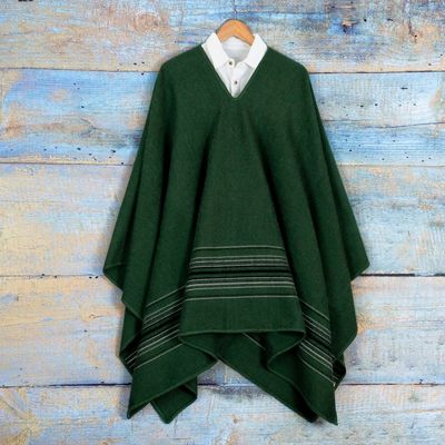 Alternate image for Alpaca Blend Poncho in Green with V-Neck Made in Peru Green Nazca