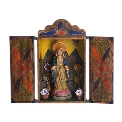Alternate image for Painted Wood Retablo Andes Folk Art Handmade in Peru Virgin Mary