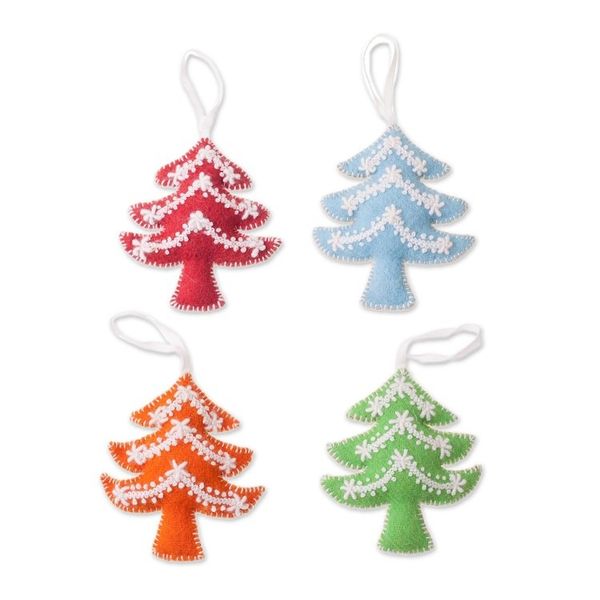 Alternate image for Assorted Wool Tree Ornaments from Peru Set of 4 Vibrant Trees
