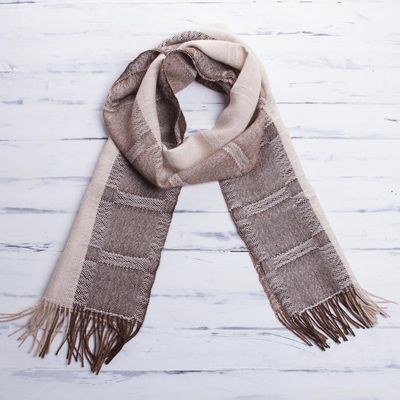Alternate image for Hand Crafted Mens Alpaca Wool Patterned Scarf Nazca Warmth