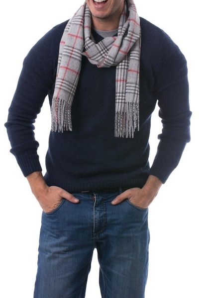 Alternate image for Mens Baby Alpaca Scarf from Peru Misty Grey