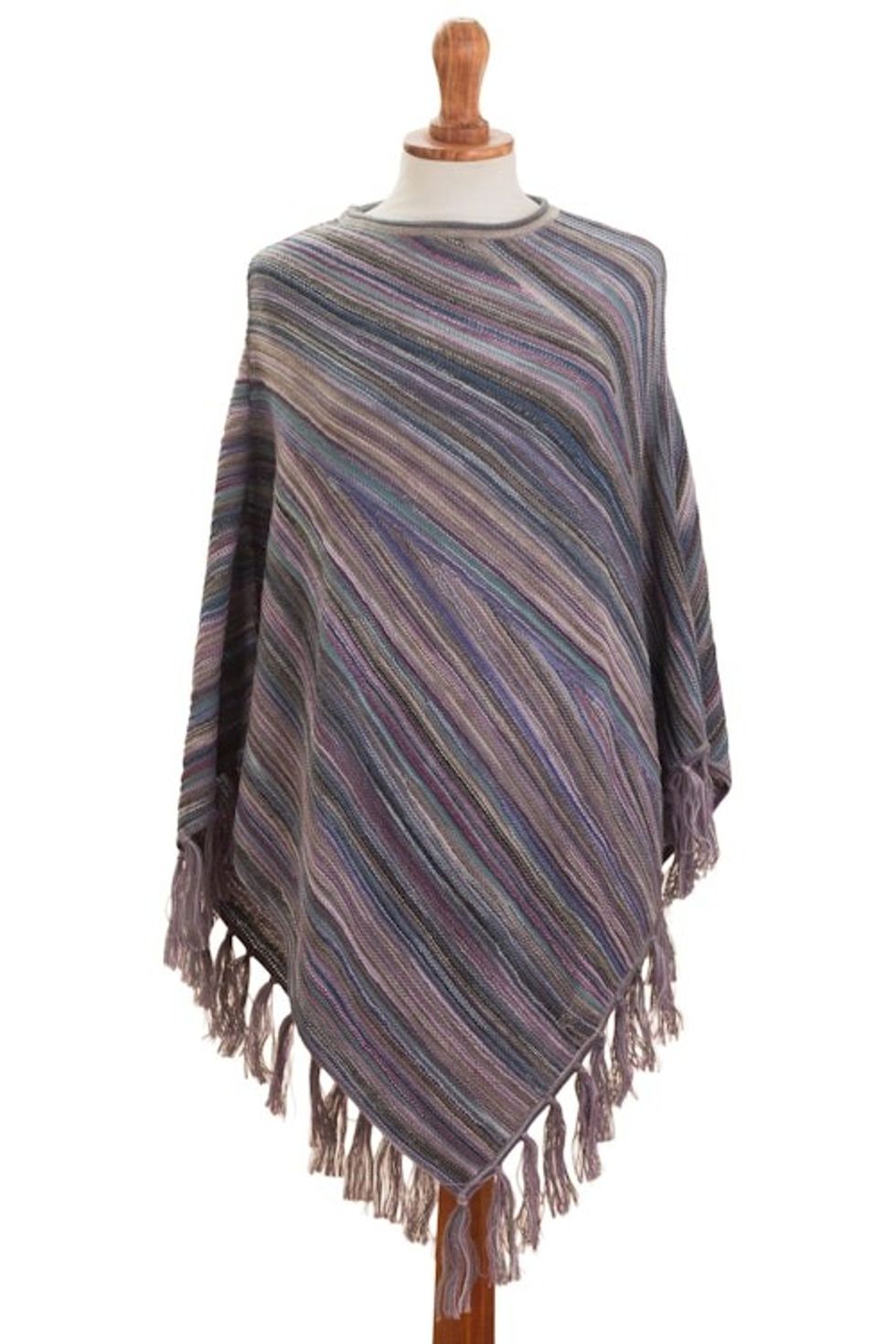 Striped 100 Alpaca Poncho in Purple from Peru 'Captivating Stripes in Purple'