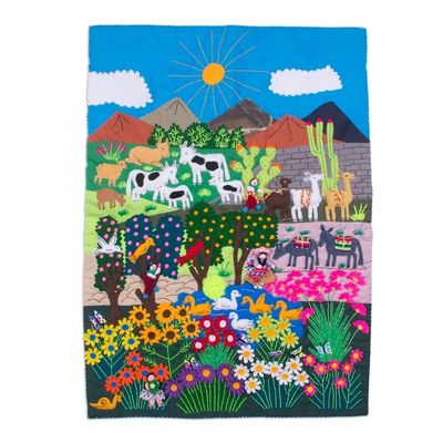 Alternate image for Hand Made Cotton Arpillera Wall Hanging Celebrating Nature Long Live Nature