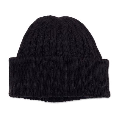 Alternate image for 100 alpaca hat Black Braid Cascade