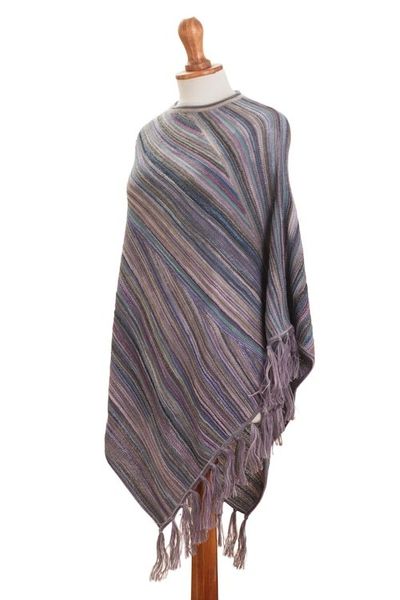 Alternate image for Striped 100 Alpaca Poncho in Purple from Peru Captivating Stripes in Purple