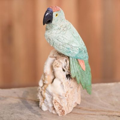 Alternate image for Gemstone Parrot Sculpture in Green from Peru Watchful Parrot