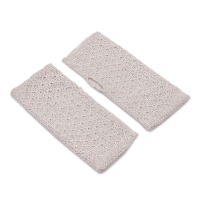 Alternate image for Patterned 100 Baby Alpaca Fingerless Mitts in Ivory Gossamer Champagne