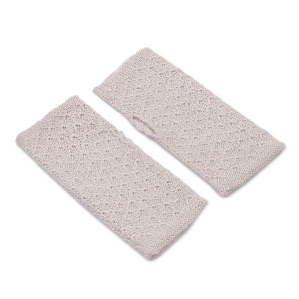 Alternate image for Patterned 100 Baby Alpaca Fingerless Mitts in Ivory Gossamer Champagne