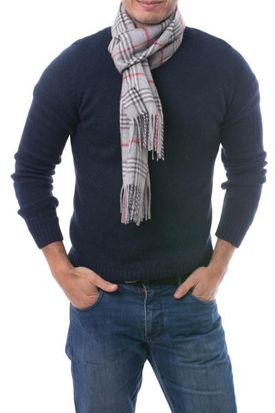 Alternate image for Mens Baby Alpaca Scarf from Peru Misty Grey