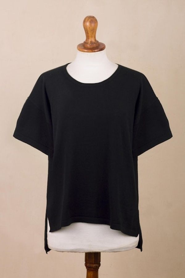 Alternate image for Cotton and Alpaca Blend Black Sweater Time and Again