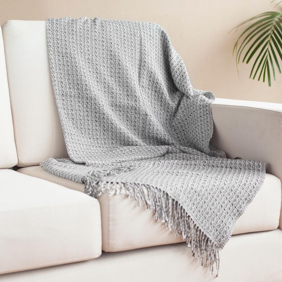 Monochromatic Alpaca Blend Throw from Peru 'Cozy Combination in Pebble'