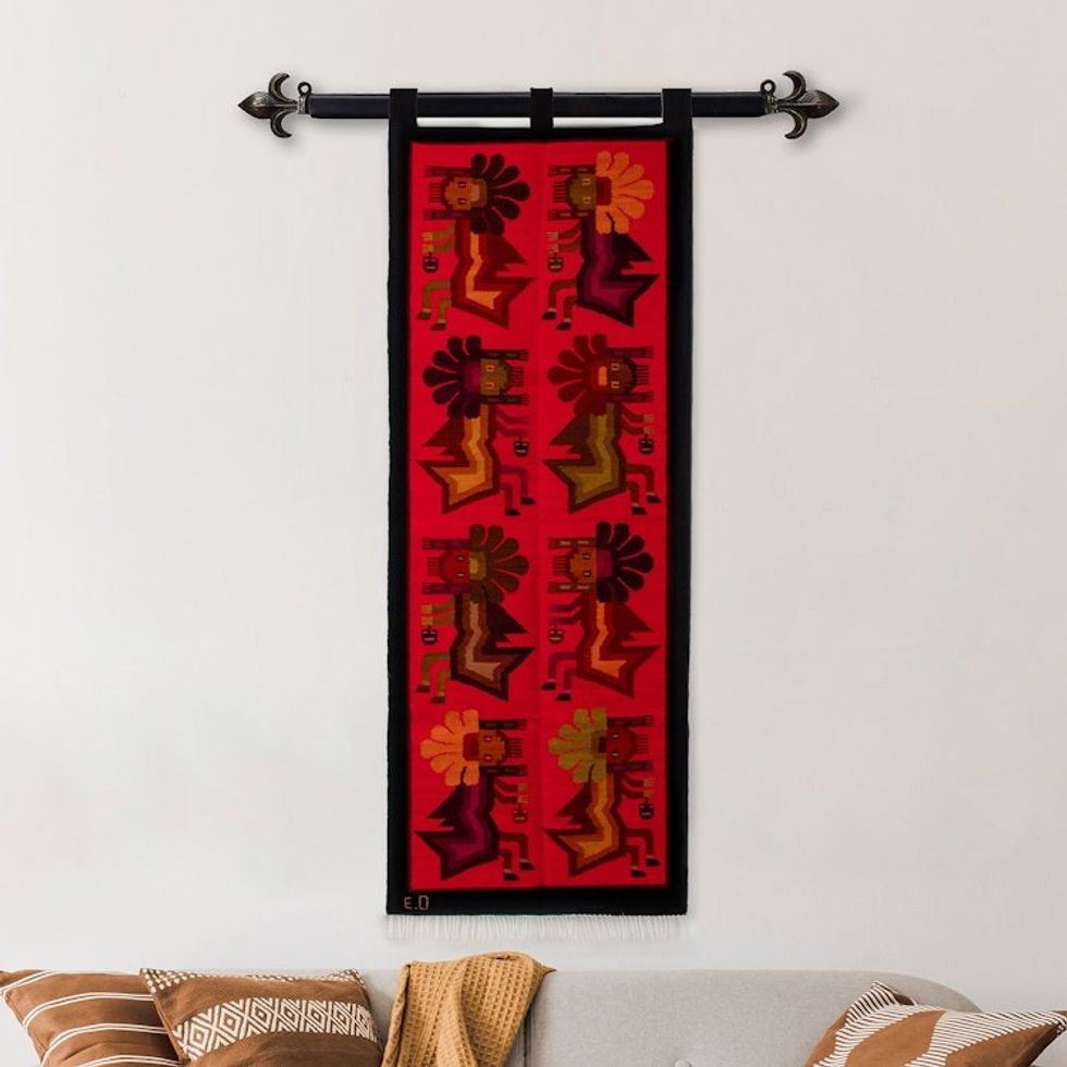 Handloomed Cultural Wool Antarqui Tapestry in Red and Brown 'The Antarqui Myth'