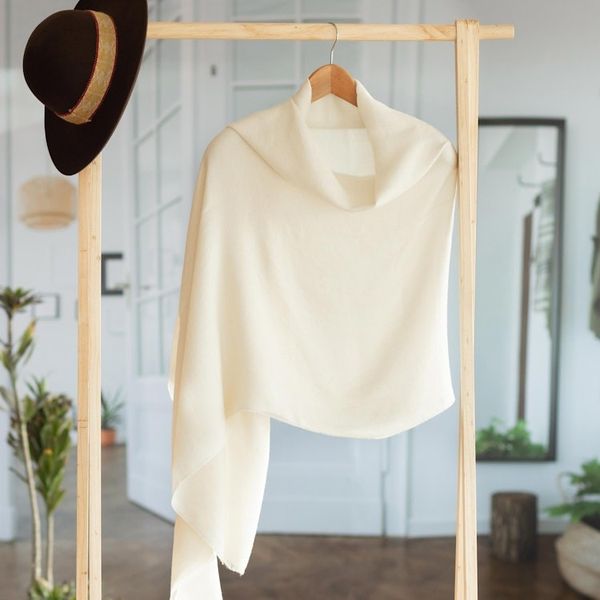 Alternate image for Elegant Baby Alpaca and Silk Blend Shawl from Peru Ivory Cloud