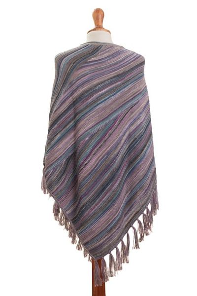 Alternate image for Striped 100 Alpaca Poncho in Purple from Peru Captivating Stripes in Purple