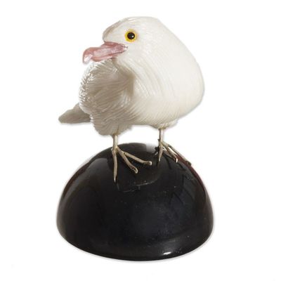 Alternate image for White and Black Onyx Gemstone Bird Sculpture from Peru Bird of Peace