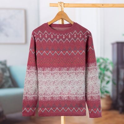 Alternate image for Cotton and Recycled PET Blend Pullover with Diamond Motifs Vermilion Diamonds