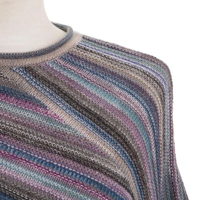 Alternate image for Striped 100 Alpaca Poncho in Purple from Peru Captivating Stripes in Purple
