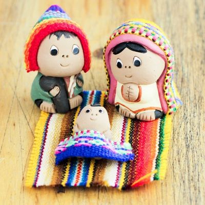 Alternate image for 3-Pc Ceramic Nativity Scene with Woven Details from Peru Andean Holy Family