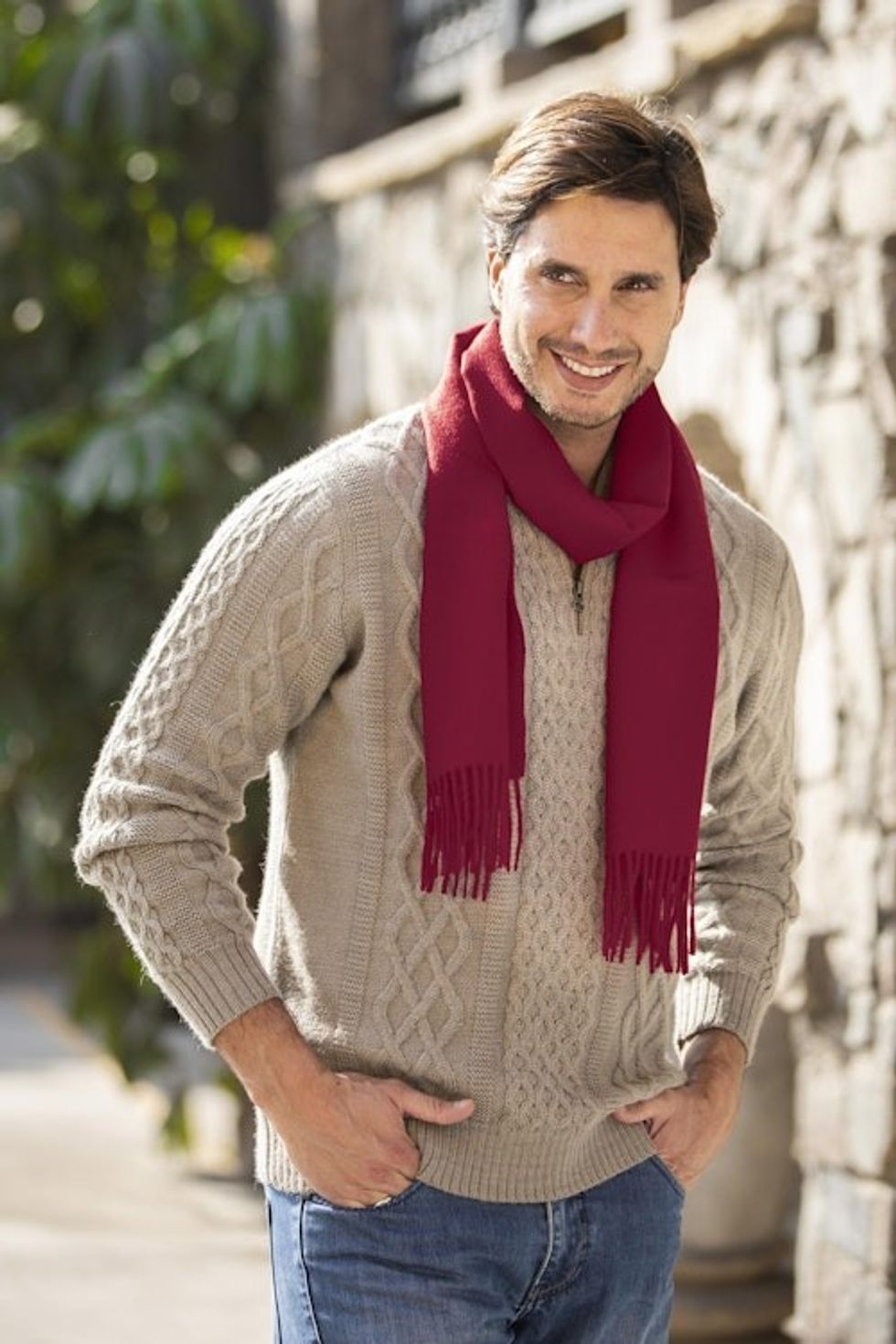 Men's 100 alpaca scarf 'Cherry Red'