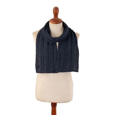 Alternate image for Soft Knit 100 Alpaca Scarf in an Indigo Base Hue Indigo Braid