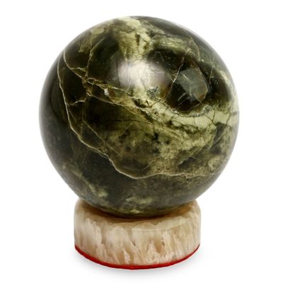 Alternate image for Serpentine Sphere Sculpture with Calcite Base Marine Depths