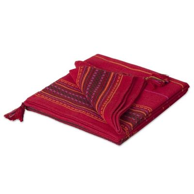 Alternate image for Alpaca Wool Blend Red Throw Blanket Red Butterfly