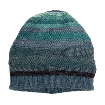 Alternate image for Knit 100 Alpaca Hat in Blue and Teal Shades from Peru Shades of Blue