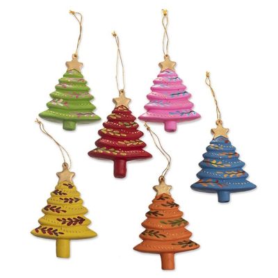 Alternate image for Handcrafted Tree Ornaments Set of 6 Colorful Evergreens