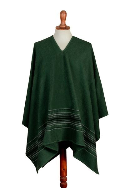 Alternate image for Alpaca Blend Poncho in Green with V-Neck Made in Peru Green Nazca
