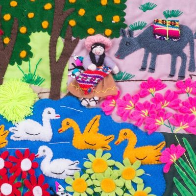 Alternate image for Hand Made Cotton Arpillera Wall Hanging Celebrating Nature Long Live Nature