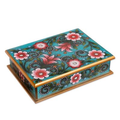 Alternate image for Pink and Green Floral Reverse-Painted Glass Decorative Box Verdant Margarita Garden