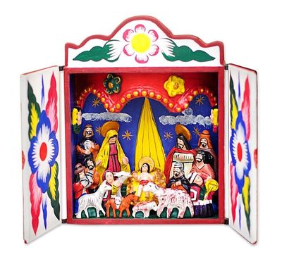Alternate image for Peruvian Folk Art Wood Retablo Celebrating the Birth