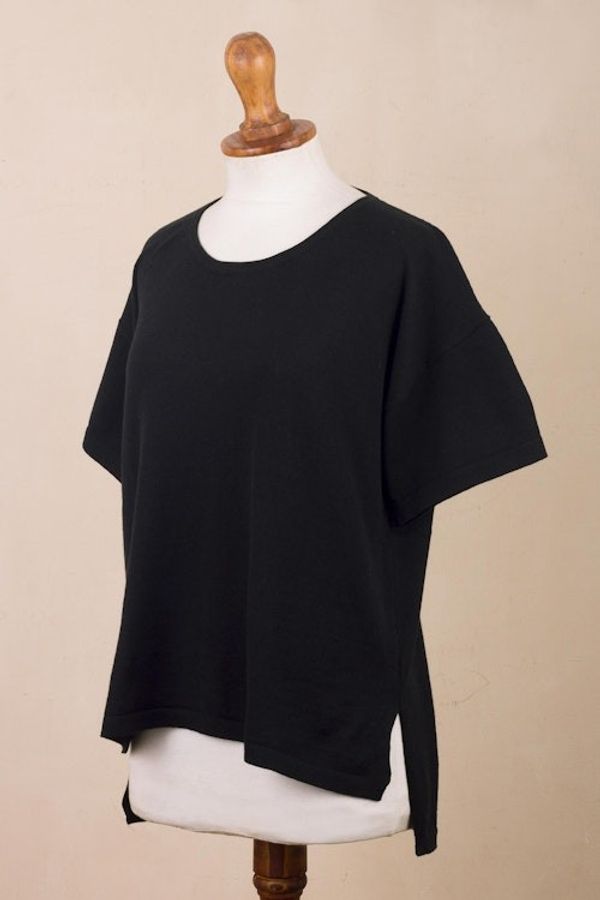 Alternate image for Cotton and Alpaca Blend Black Sweater Time and Again