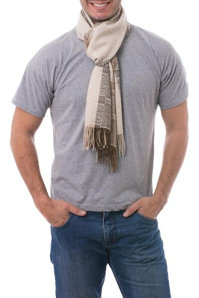 Alternate image for Hand Crafted Mens Alpaca Wool Patterned Scarf Nazca Warmth