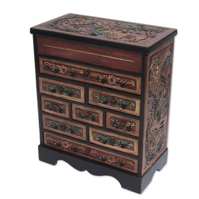 Alternate image for Flora and Fauna Cedar and Leather Jewelry Box with Drawers Natures Glory